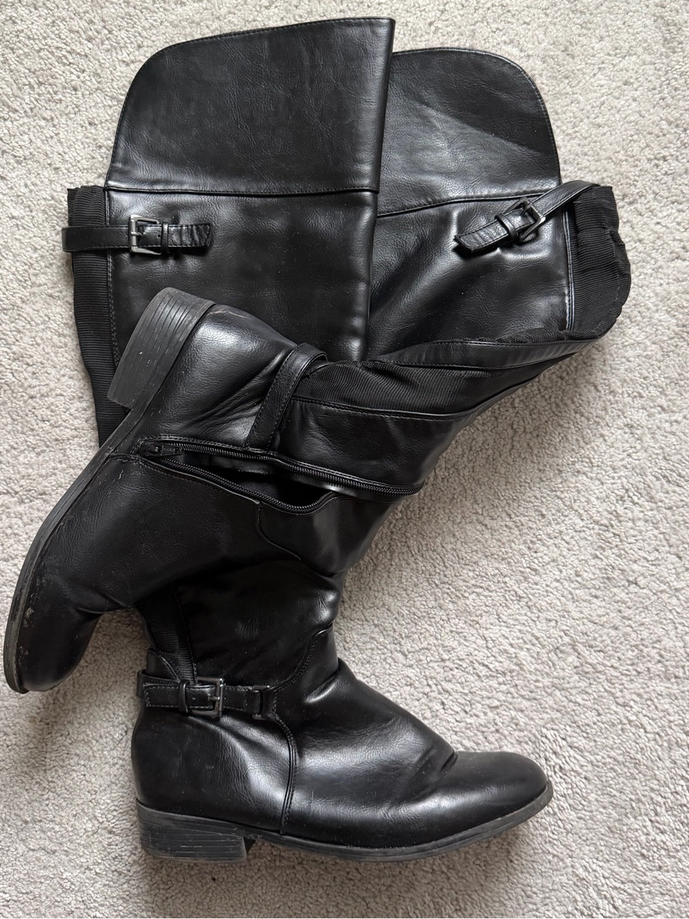 Black Leather Knee-High Riding Boots